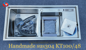 Chậu Kagol 2 hố 1 bàn 100048 có dao cài có hố rác