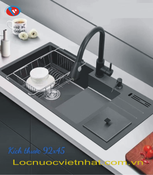 Chậu 2 Hố 9245 nano xám Kagol có cài dao hố rác