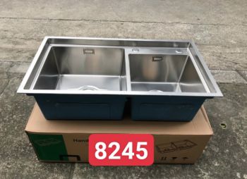 Chậu 2 Hố Lệch 8245 hình thang HAND MADE KOREA